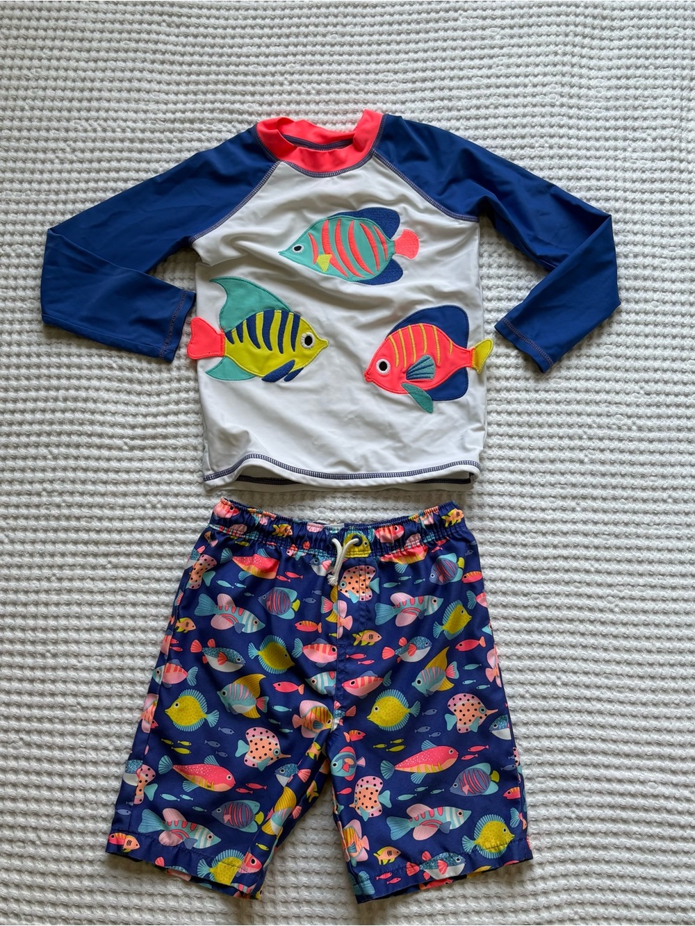 Gymboree Boys Tropical Fish Embroidered Rashguard Trunks Swim Set 2pc UPF 50 5T